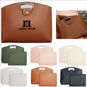 16-Inch Leather Laptop Tote Bag with Metal Handle for Daily Office Use